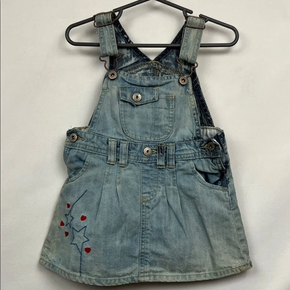 OshKosh B’Gosh embroidered and faded denim overall dress size 24 months